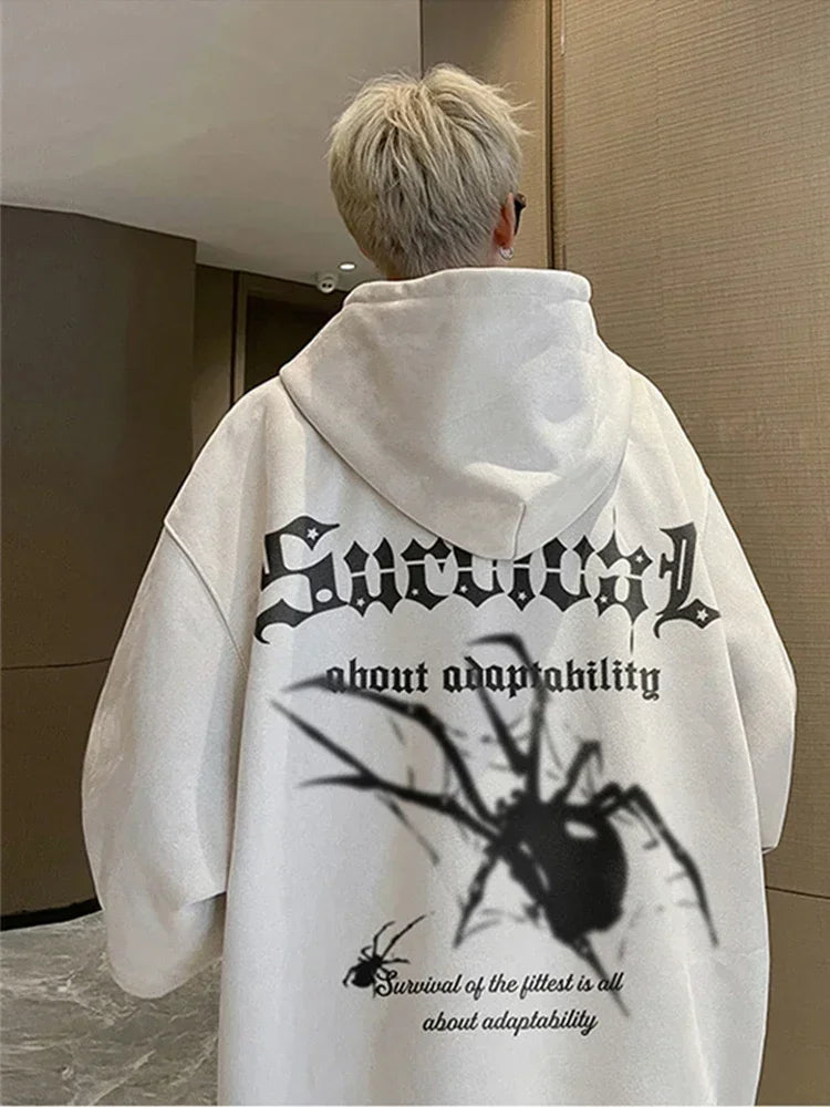 Sudaderas con capucha con estampado de araña gótica para Hombre, ropa de calle Harajuku, sudaderas con capucha con gráfico de gamuza, Estética de gran tamaño, Y2K, otoño