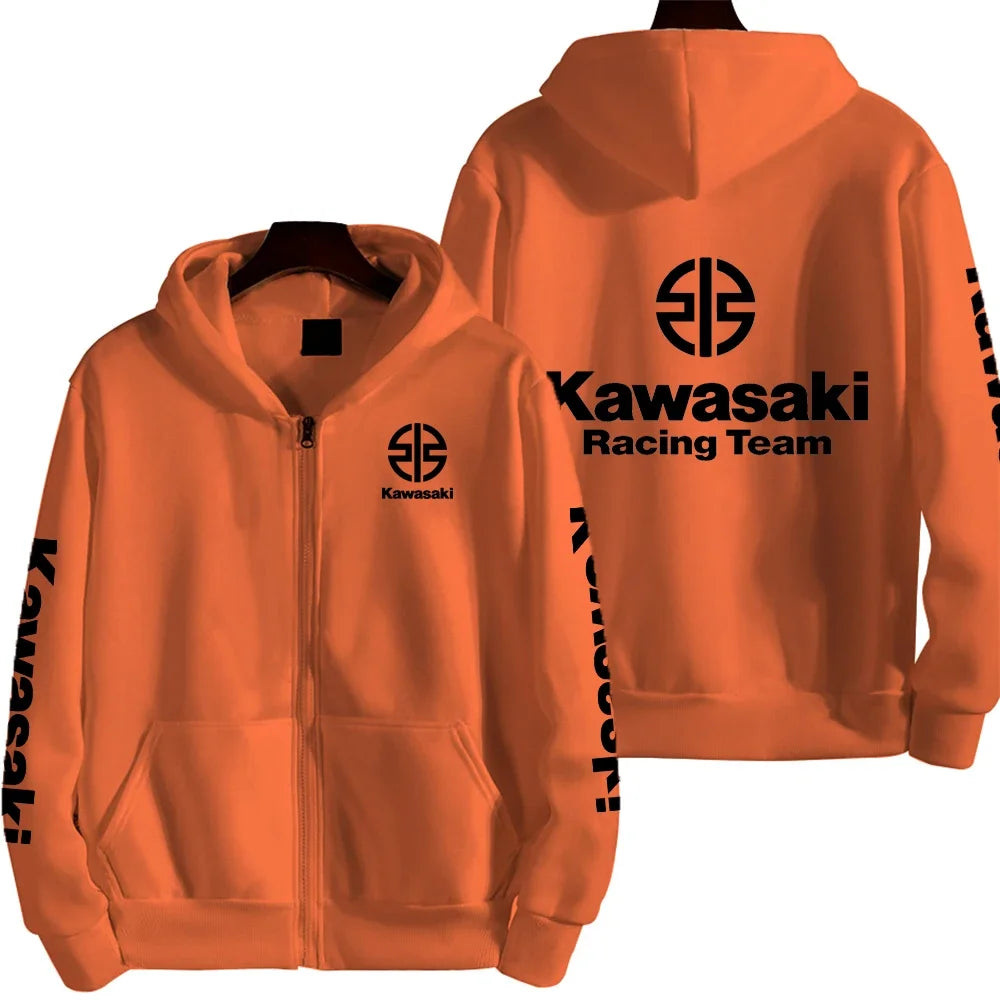 Kawasaki Logo Racing Motorcycle Team Men Zip Up Hoodie Spring Autumn Fashion Male Sweatshirt New Sport Women Jacket Coats