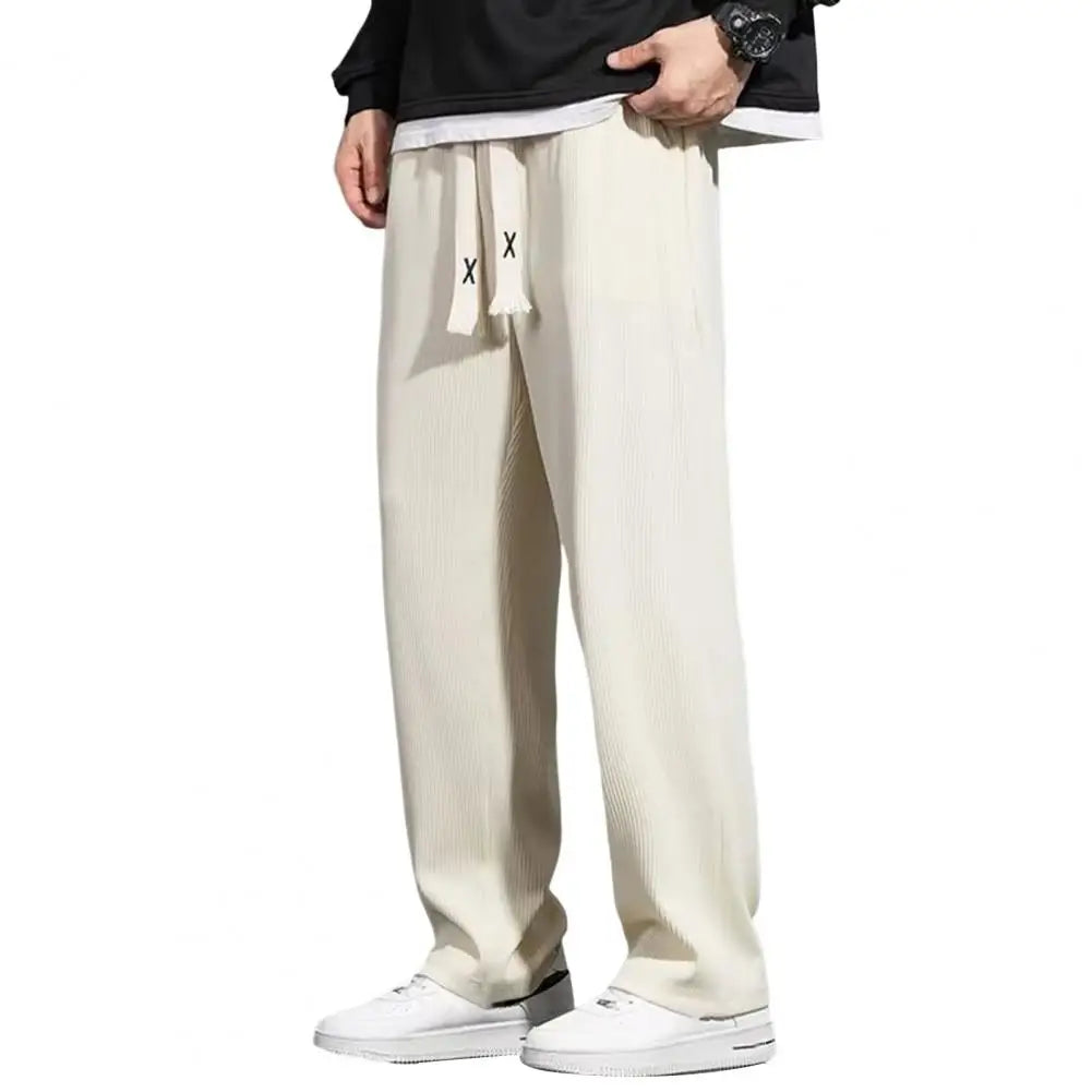 Soft Men Casual Pants Loose Fit Mid-Waist Loose Sport Pants Men Commuter Wear Breathable Loose Trousers Work Wear