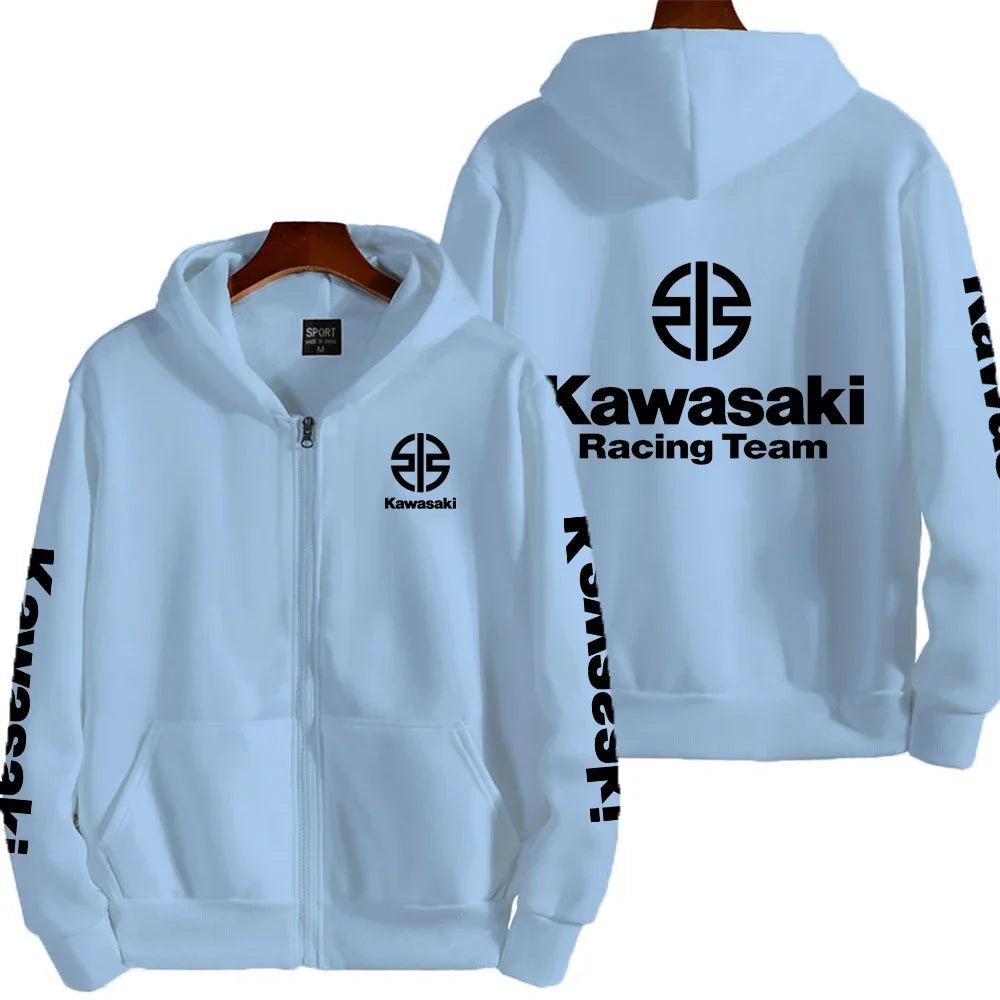 Kawasaki Logo Racing Motorcycle Team Men Zip Up Hoodie Spring Autumn Fashion Male Sweatshirt New Sport Women Jacket Coats