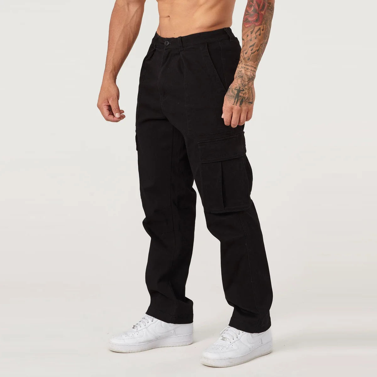 Men Khaki Wide Leg Pants Summer Male Button Pocket Loose Straight Cargo Full Trousers LXDZ-LCC-CK51