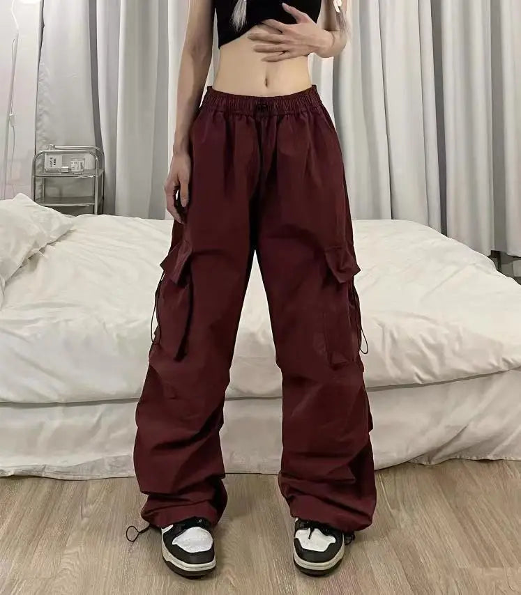 2024 Summer New Quick Drying Work Pants Men's American Parachute Pants High Waist Wide Leg Casual Sports Long Pants