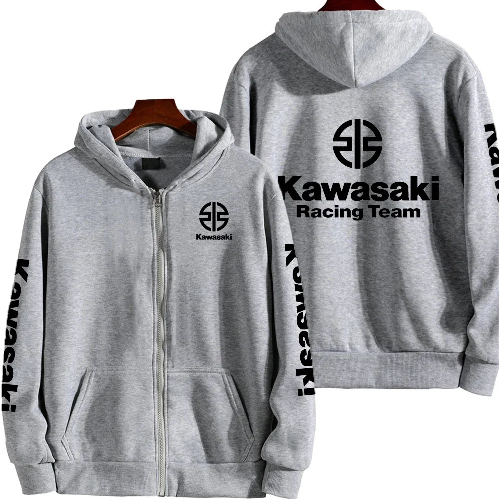 Kawasaki Logo Racing Motorcycle Team Men Zip Up Hoodie Spring Autumn Fashion Male Sweatshirt New Sport Women Jacket Coats