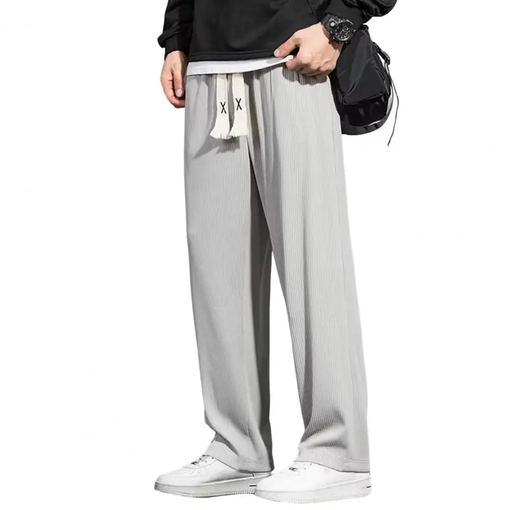 Soft Men Casual Pants Loose Fit Mid-Waist Loose Sport Pants Men Commuter Wear Breathable Loose Trousers Work Wear