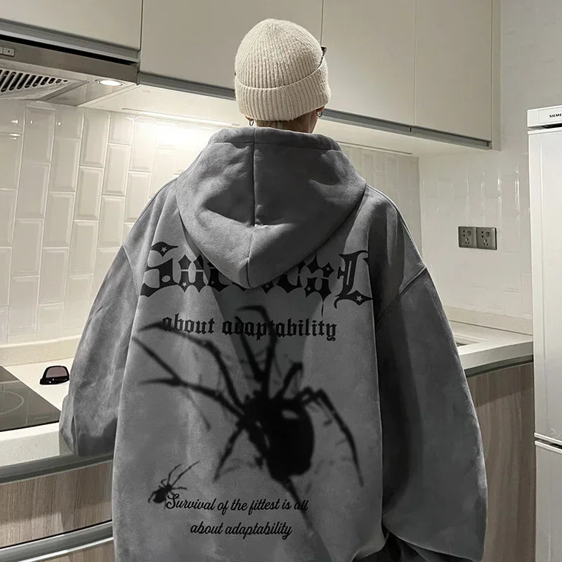 Sudaderas con capucha con estampado de araña gótica para Hombre, ropa de calle Harajuku, sudaderas con capucha con gráfico de gamuza, Estética de gran tamaño, Y2K, otoño