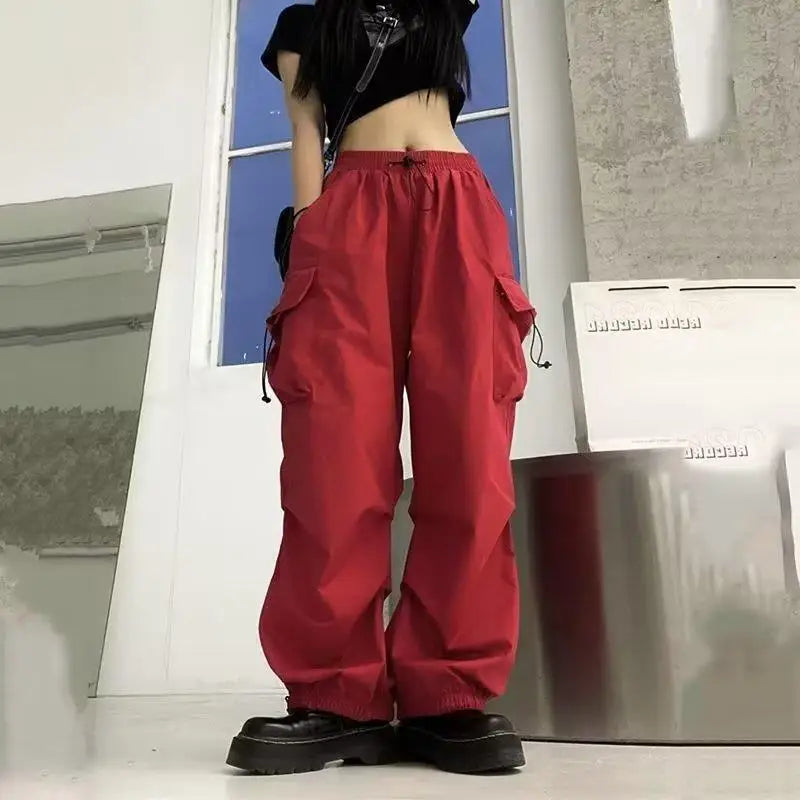 2024 Summer New Quick Drying Work Pants Men's American Parachute Pants High Waist Wide Leg Casual Sports Long Pants
