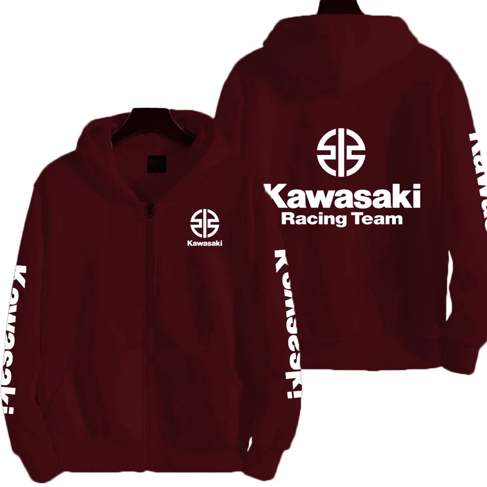 Kawasaki Logo Racing Motorcycle Team Men Zip Up Hoodie Spring Autumn Fashion Male Sweatshirt New Sport Women Jacket Coats