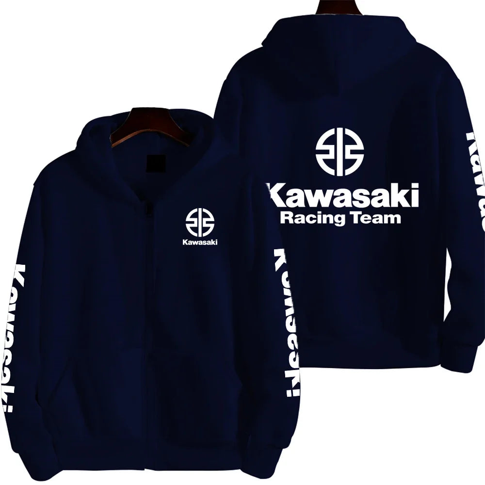 Kawasaki Logo Racing Motorcycle Team Men Zip Up Hoodie Spring Autumn Fashion Male Sweatshirt New Sport Women Jacket Coats