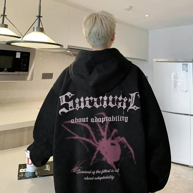 Sudaderas con capucha con estampado de araña gótica para Hombre, ropa de calle Harajuku, sudaderas con capucha con gráfico de gamuza, Estética de gran tamaño, Y2K, otoño