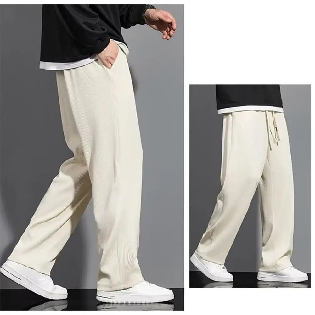 Soft Men Casual Pants Loose Fit Mid-Waist Loose Sport Pants Men Commuter Wear Breathable Loose Trousers Work Wear