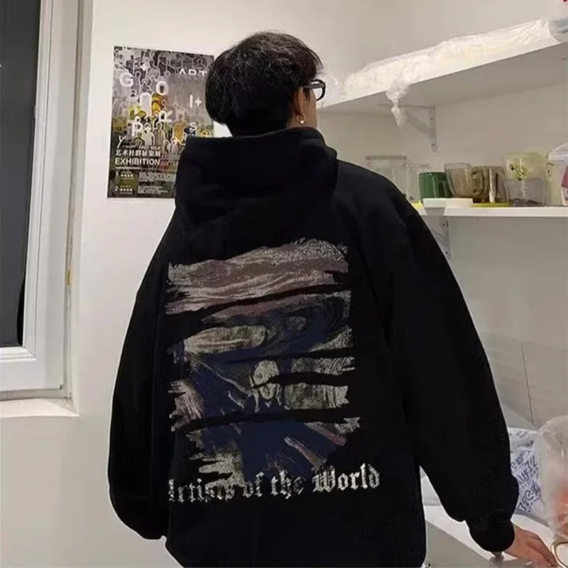 Sudaderas con capucha con estampado gráfico gótico de otoño para hombre, ropa de calle Y2K de gran tamaño, sudaderas con capucha nuevas en moda Harajuku