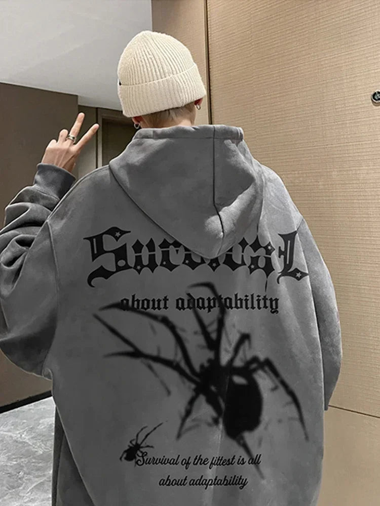 Sudaderas con capucha con estampado de araña gótica para Hombre, ropa de calle Harajuku, sudaderas con capucha con gráfico de gamuza, Estética de gran tamaño, Y2K, otoño