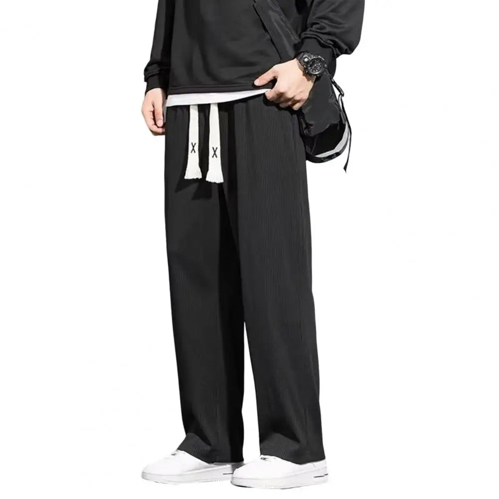 Soft Men Casual Pants Loose Fit Mid-Waist Loose Sport Pants Men Commuter Wear Breathable Loose Trousers Work Wear