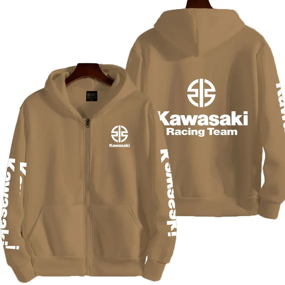 Kawasaki Logo Racing Motorcycle Team Men Zip Up Hoodie Spring Autumn Fashion Male Sweatshirt New Sport Women Jacket Coats