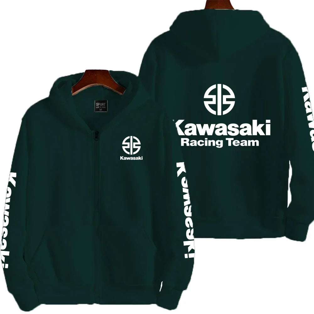 Kawasaki Logo Racing Motorcycle Team Men Zip Up Hoodie Spring Autumn Fashion Male Sweatshirt New Sport Women Jacket Coats