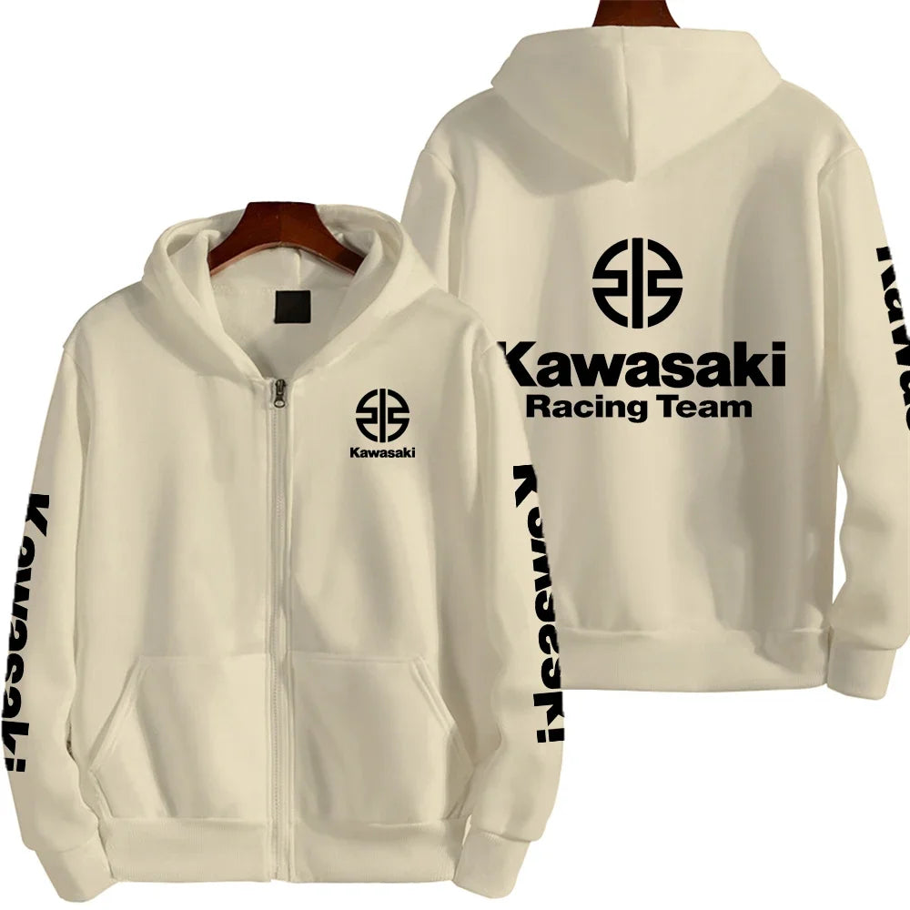 Kawasaki Logo Racing Motorcycle Team Men Zip Up Hoodie Spring Autumn Fashion Male Sweatshirt New Sport Women Jacket Coats
