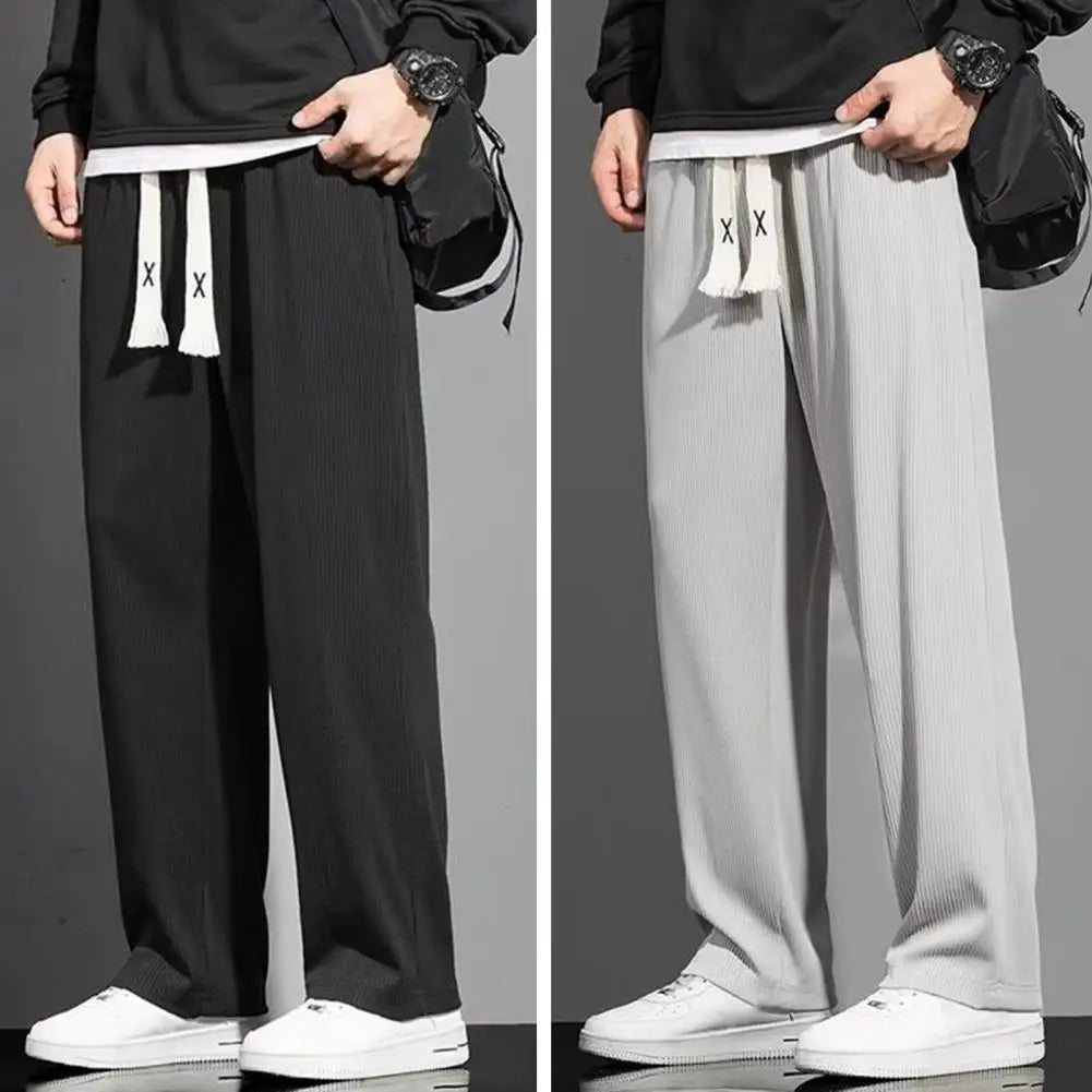 Soft Men Casual Pants Loose Fit Mid-Waist Loose Sport Pants Men Commuter Wear Breathable Loose Trousers Work Wear