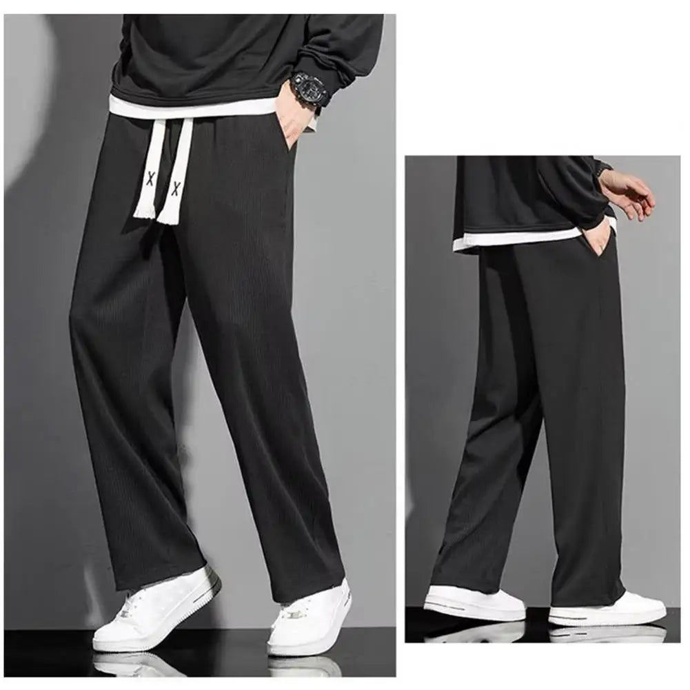 Soft Men Casual Pants Loose Fit Mid-Waist Loose Sport Pants Men Commuter Wear Breathable Loose Trousers Work Wear
