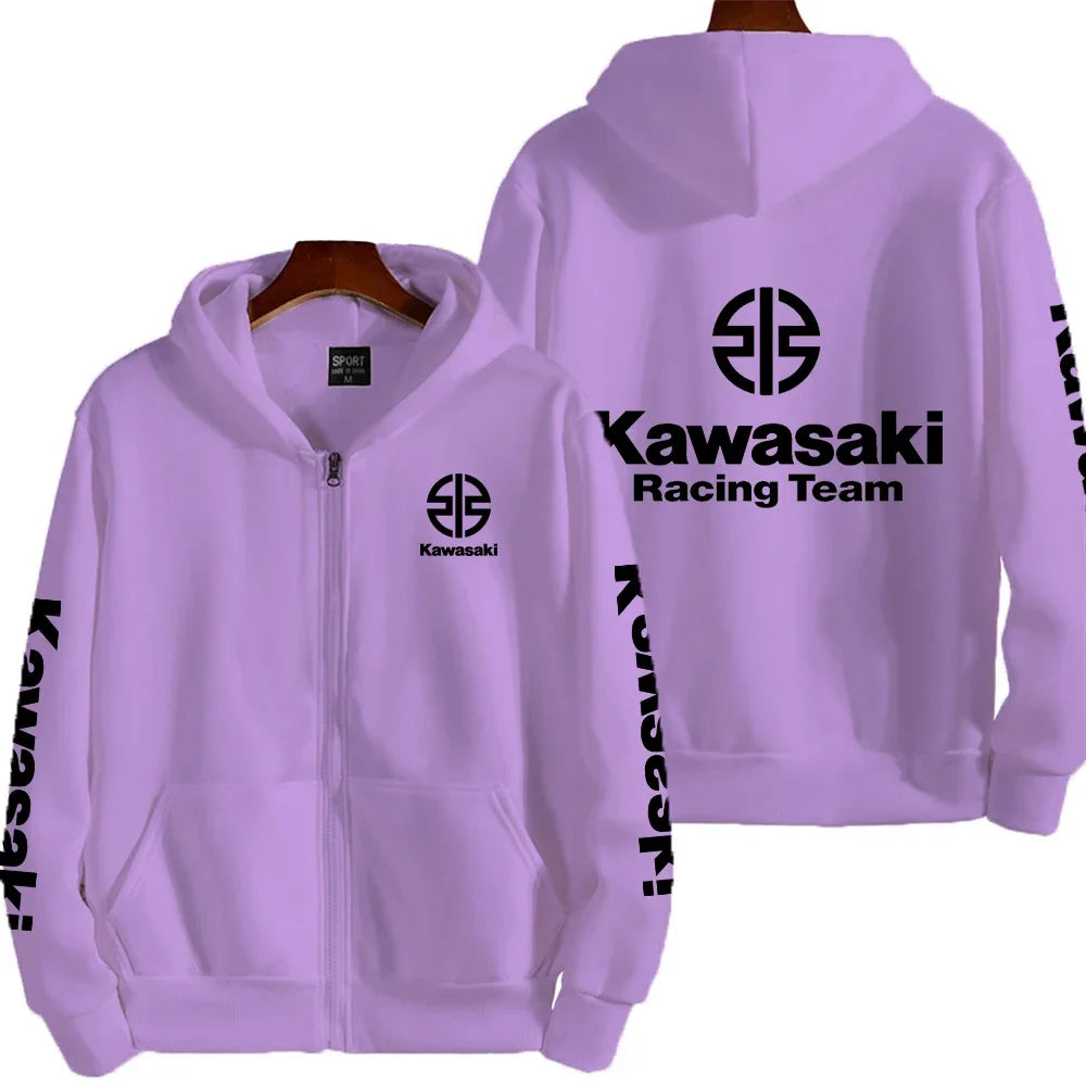 Kawasaki Logo Racing Motorcycle Team Men Zip Up Hoodie Spring Autumn Fashion Male Sweatshirt New Sport Women Jacket Coats