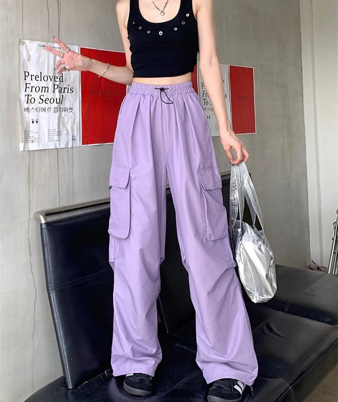 2024 Summer New Quick Drying Work Pants Men's American Parachute Pants High Waist Wide Leg Casual Sports Long Pants