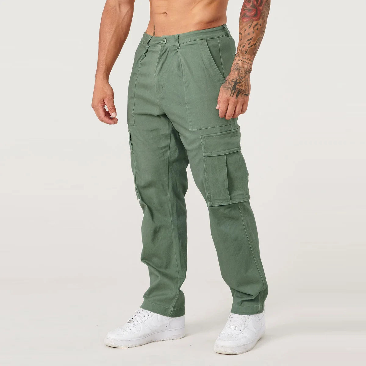 Men Khaki Wide Leg Pants Summer Male Button Pocket Loose Straight Cargo Full Trousers LXDZ-LCC-CK51