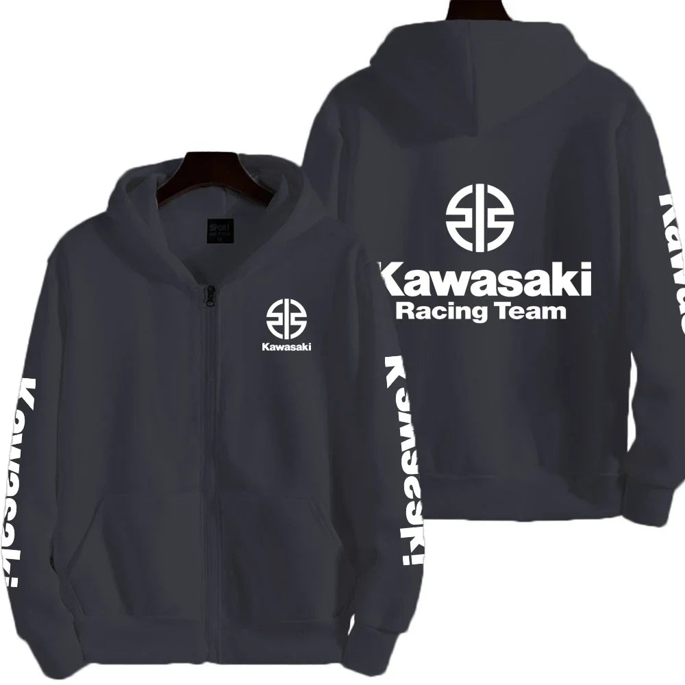 Kawasaki Logo Racing Motorcycle Team Men Zip Up Hoodie Spring Autumn Fashion Male Sweatshirt New Sport Women Jacket Coats