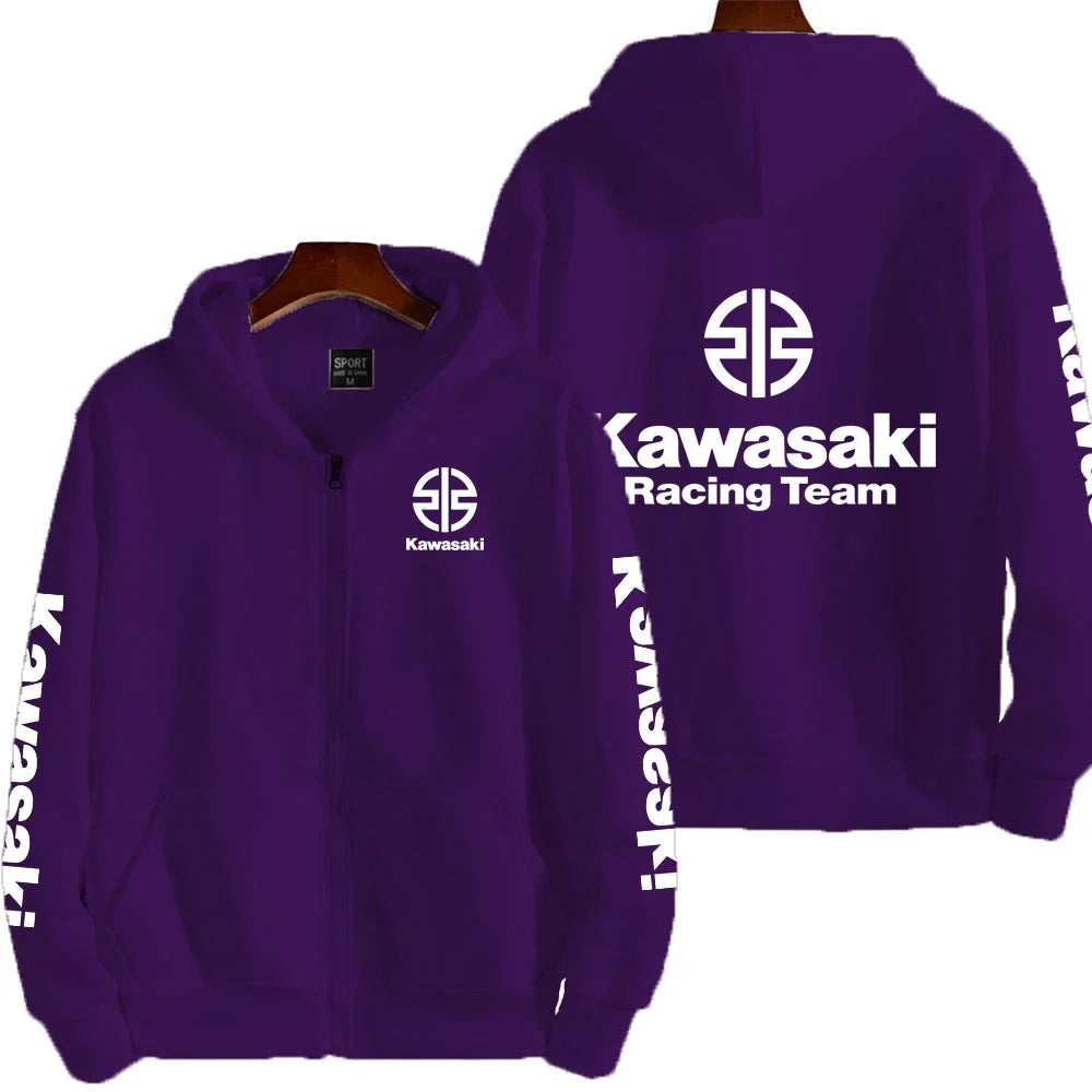 Kawasaki Logo Racing Motorcycle Team Men Zip Up Hoodie Spring Autumn Fashion Male Sweatshirt New Sport Women Jacket Coats