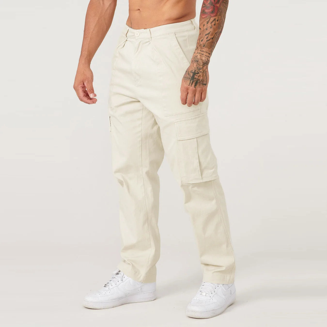 Men Khaki Wide Leg Pants Summer Male Button Pocket Loose Straight Cargo Full Trousers LXDZ-LCC-CK51