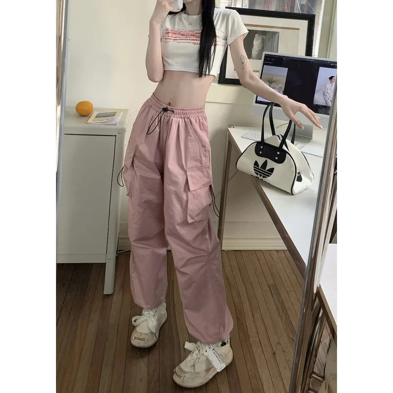 2024 Summer New Quick Drying Work Pants Men's American Parachute Pants High Waist Wide Leg Casual Sports Long Pants