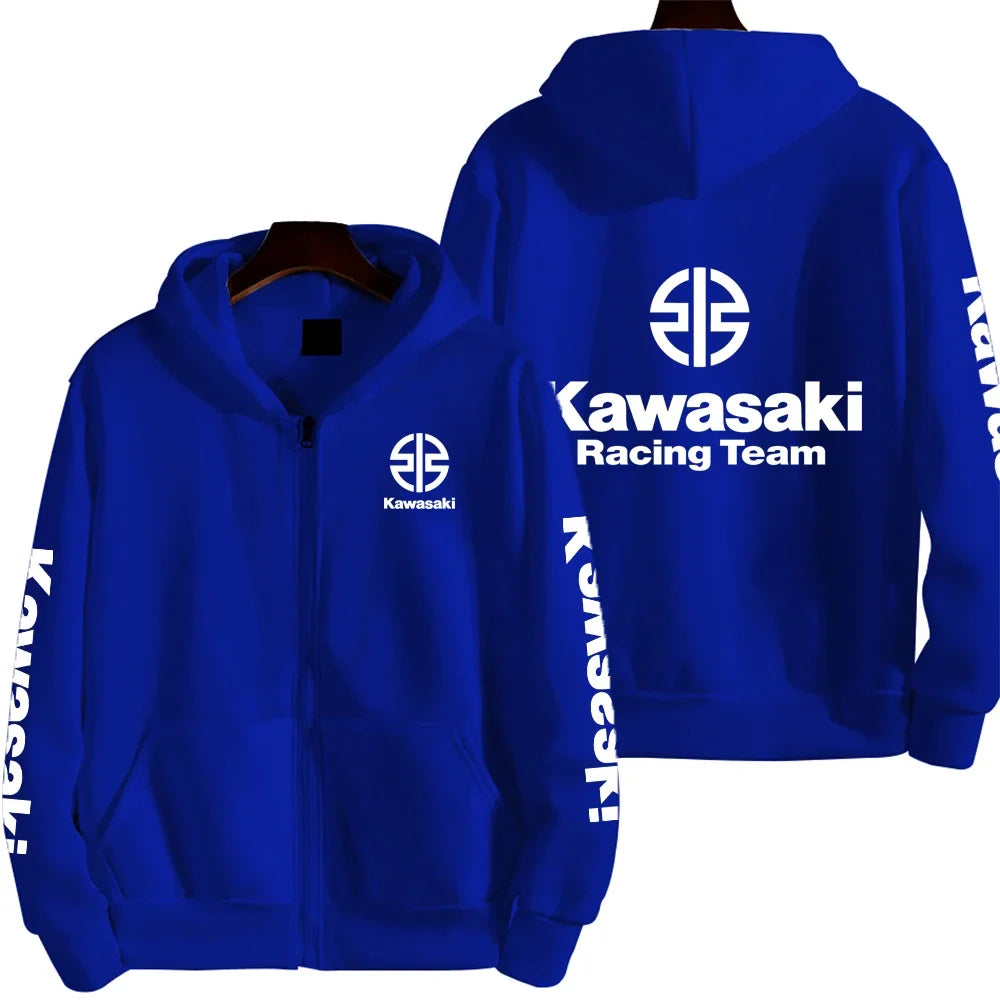 Kawasaki Logo Racing Motorcycle Team Men Zip Up Hoodie Spring Autumn Fashion Male Sweatshirt New Sport Women Jacket Coats