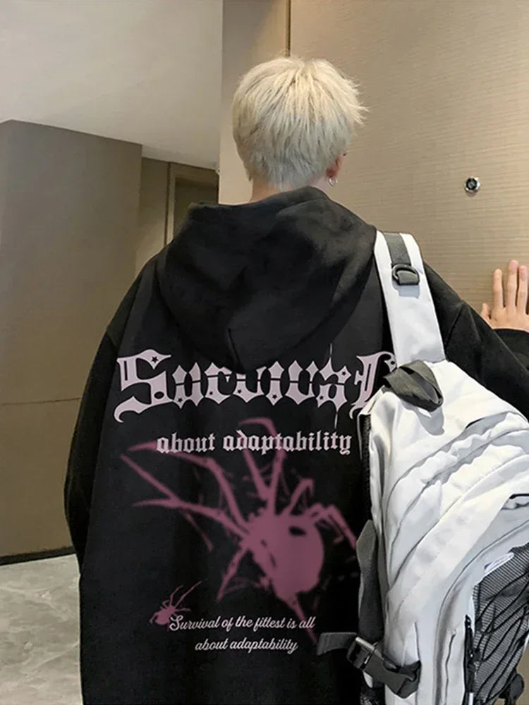 Sudaderas con capucha con estampado de araña gótica para Hombre, ropa de calle Harajuku, sudaderas con capucha con gráfico de gamuza, Estética de gran tamaño, Y2K, otoño
