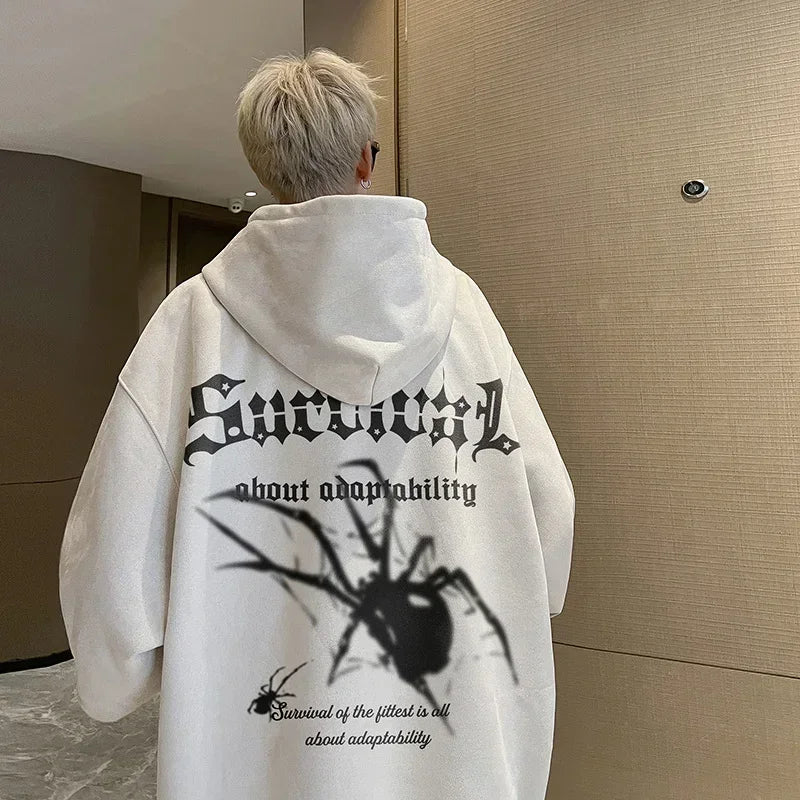 Sudaderas con capucha con estampado de araña gótica para Hombre, ropa de calle Harajuku, sudaderas con capucha con gráfico de gamuza, Estética de gran tamaño, Y2K, otoño