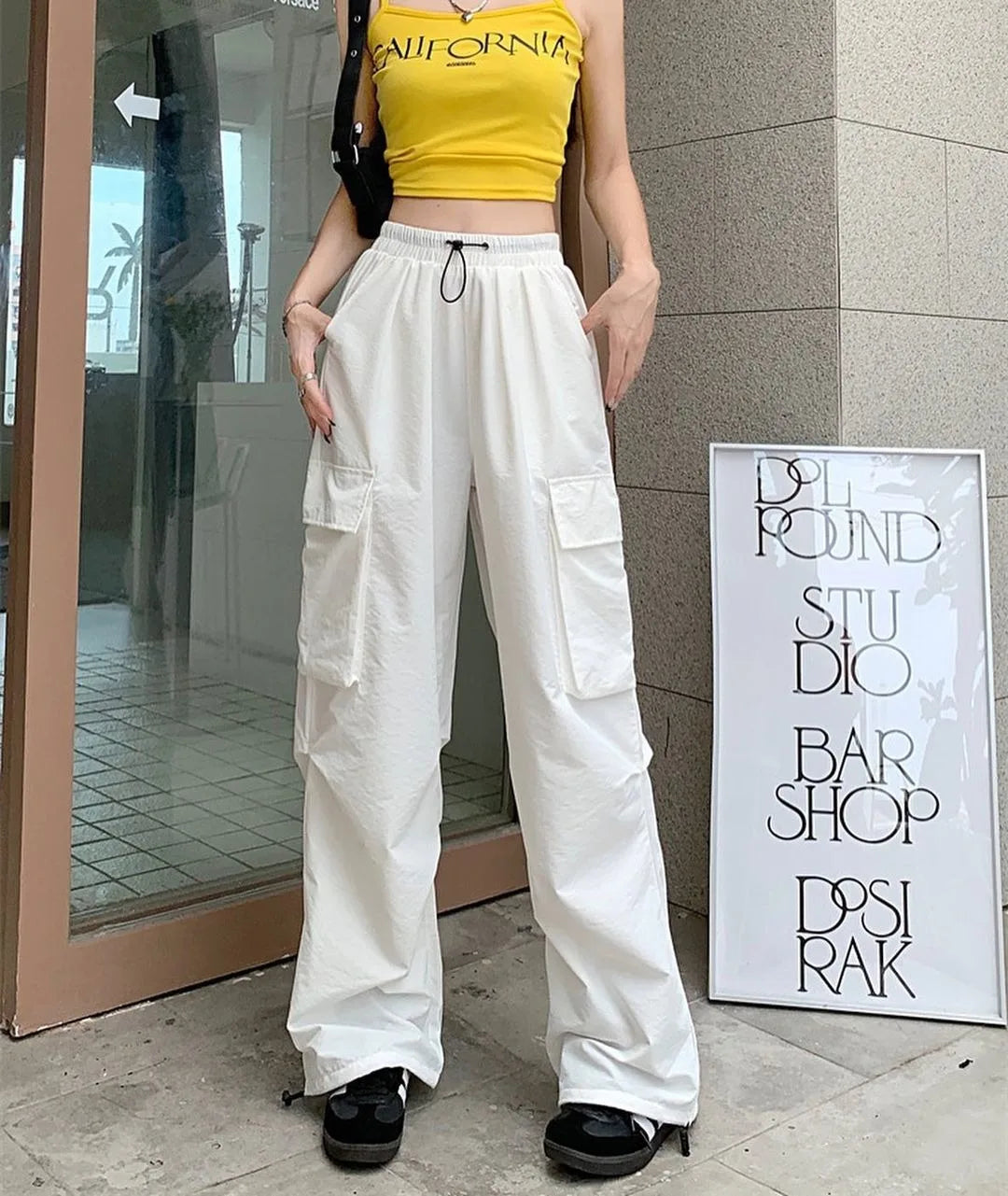 2024 Summer New Quick Drying Work Pants Men's American Parachute Pants High Waist Wide Leg Casual Sports Long Pants