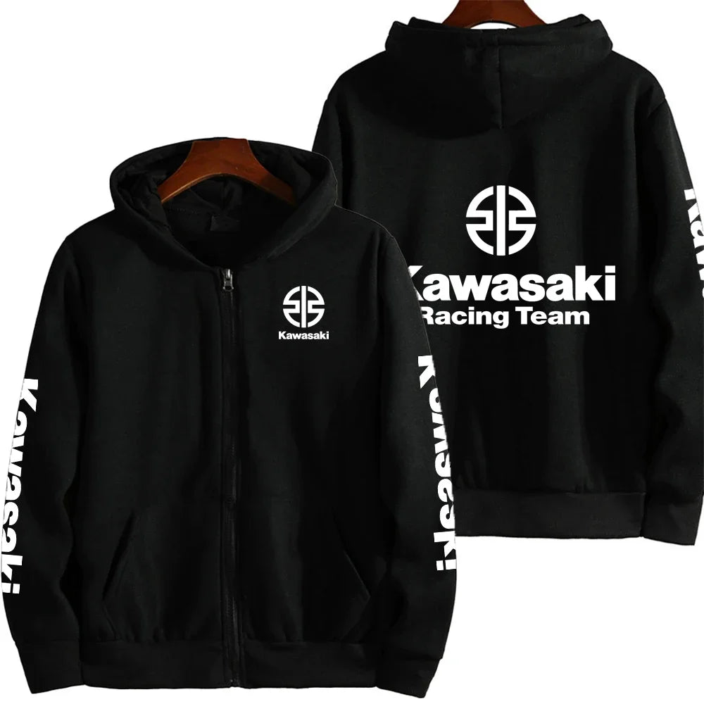 Kawasaki Logo Racing Motorcycle Team Men Zip Up Hoodie Spring Autumn Fashion Male Sweatshirt New Sport Women Jacket Coats