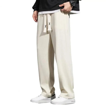 Soft Men Casual Pants Loose Fit Mid-Waist Loose Sport Pants Men Commuter Wear  Breathable Loose Trousers Work Wear