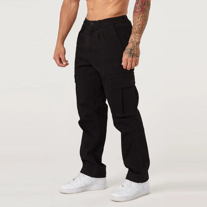 Men Khaki Wide Leg Pants Summer Male Button Pocket Loose Straight Cargo Full Trousers LXDZ-LCC-CK51