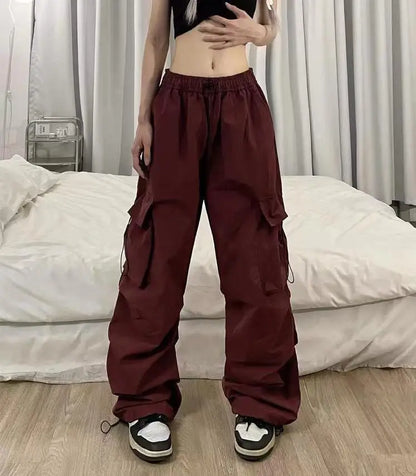 2024 Summer New Quick Drying Work Pants Men's American Parachute Pants High Waist Wide Leg Casual Sports Long Pants