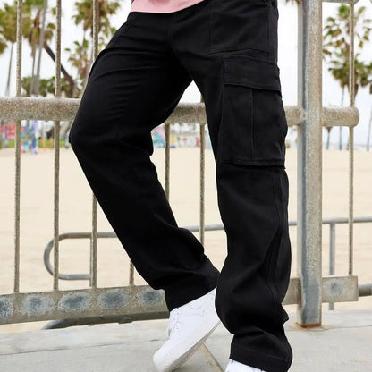 Men Khaki Wide Leg Pants Summer Male Button Pocket Loose Straight Cargo Full Trousers LXDZ-LCC-CK51