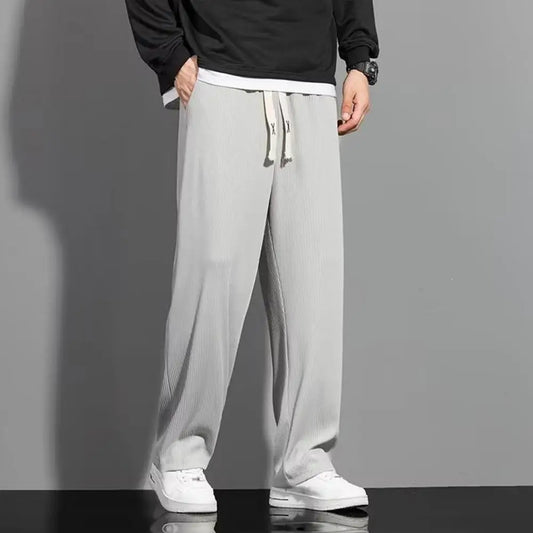 Soft Men Casual Pants Loose Fit Mid-Waist Loose Sport Pants Men Commuter Wear  Breathable Loose Trousers Work Wear