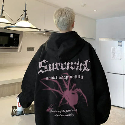 Sudaderas con capucha con estampado de araña gótica para Hombre, ropa de calle Harajuku, sudaderas con capucha con gráfico de gamuza, Estética de gran tamaño, Y2K, otoño