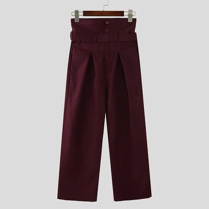 INCERUN 2025, pantalones de estilo americano, pantalones largos de cintura alta con estilo deconstrucción para hombre, pantalones casuales de pierna ancha sueltos sólidos