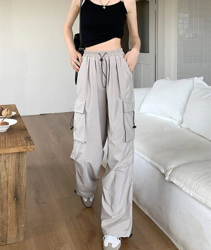 2024 Summer New Quick Drying Work Pants Men's American Parachute Pants High Waist Wide Leg Casual Sports Long Pants