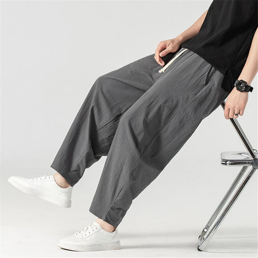 Pantalones holgados de lino para hombre, ropa hasta el tobillo, parte inferior de Color sólido, 9XL talla grande, Verano