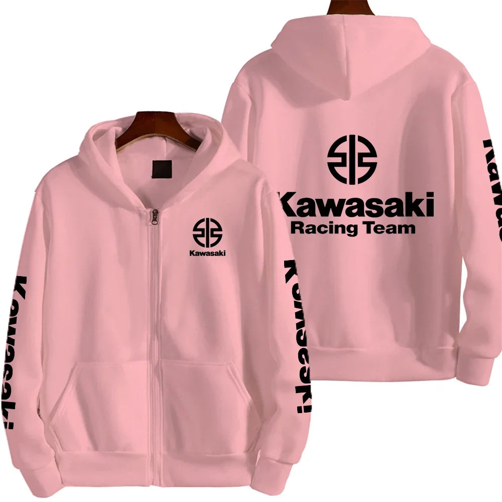 Kawasaki Logo Racing Motorcycle Team Men Zip Up Hoodie Spring Autumn Fashion Male Sweatshirt New Sport Women Jacket Coats