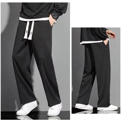 Soft Men Casual Pants Loose Fit Mid-Waist Loose Sport Pants Men Commuter Wear  Breathable Loose Trousers Work Wear