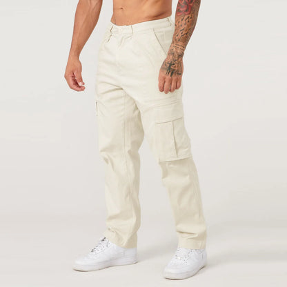 Men Khaki Wide Leg Pants Summer Male Button Pocket Loose Straight Cargo Full Trousers LXDZ-LCC-CK51