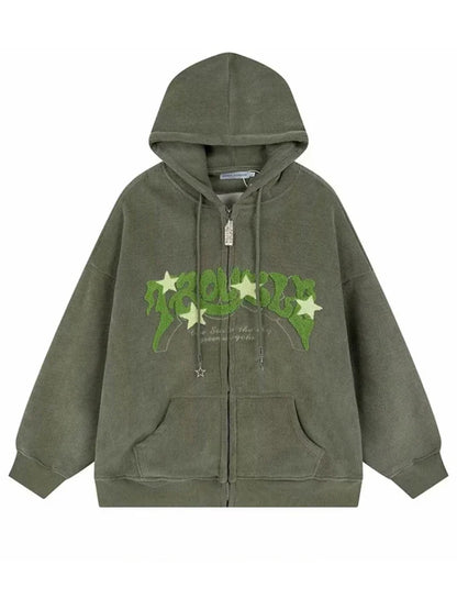 Sudaderas con capucha góticas de pana con cremallera para hombre, chaqueta con estampado de espuma a la moda de Hip Hop, ropa de calle Vintage Y2K, sudaderas con capucha de otoño