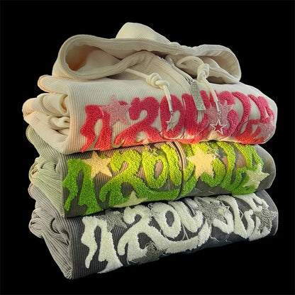 Sudaderas con capucha góticas de pana con cremallera para hombre, chaqueta con estampado de espuma a la moda de Hip Hop, ropa de calle Vintage Y2K, sudaderas con capucha de otoño