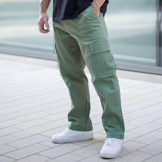 Men Khaki Wide Leg Pants Summer Male Button Pocket Loose Straight Cargo Full Trousers LXDZ-LCC-CK51